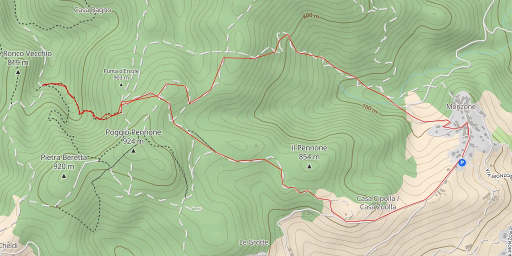 Map of the trail for Cascata