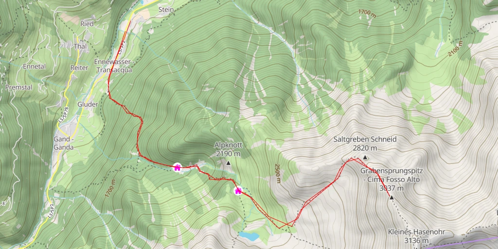 Carte de l'itinéraire :  Grabensprungspitz - Cima Fosso Alto