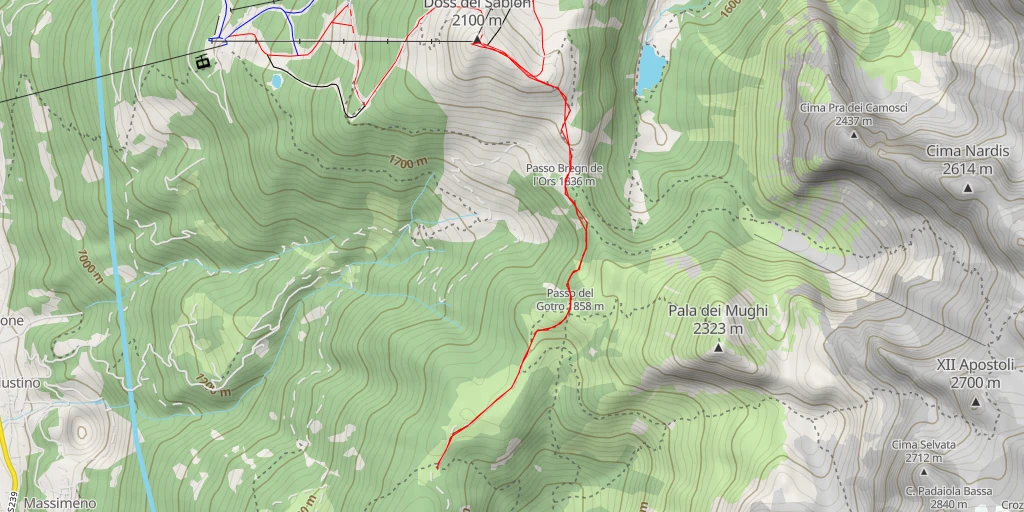 Map of the trail for Rifugio Doss del Sabion