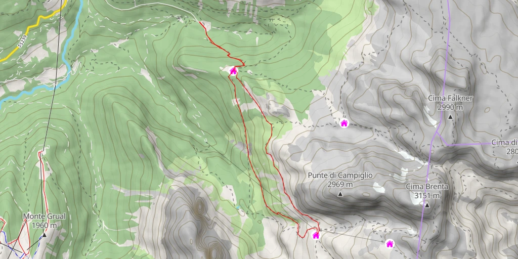 Map of the trail for Rifugio Maria e Alberto al Brentei