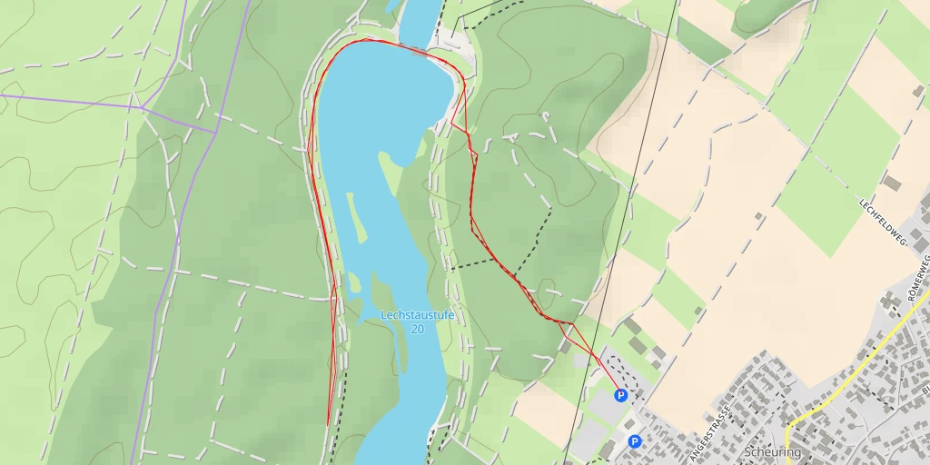 Map of the trail for Grill- und Badeplatz der Gemeinde Scheuring - Birkenstraße