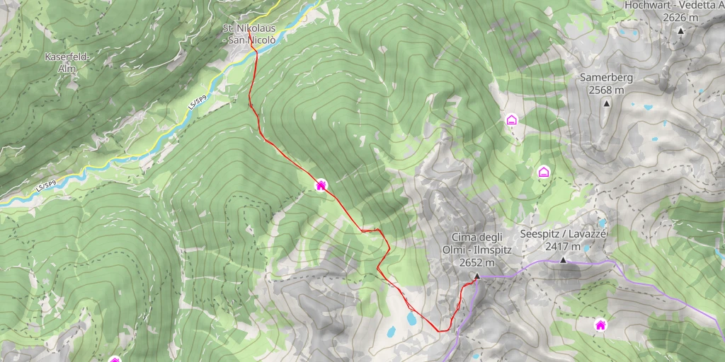 Map of the trail for Cima degli Olmi - Ilmspitz