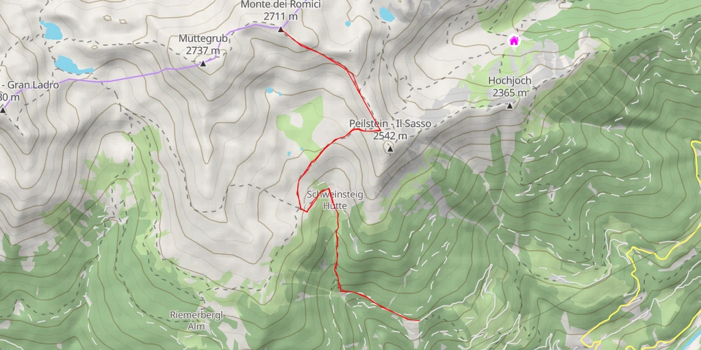 Carte de l'itinéraire :  Rontscher - Monte dei Romici