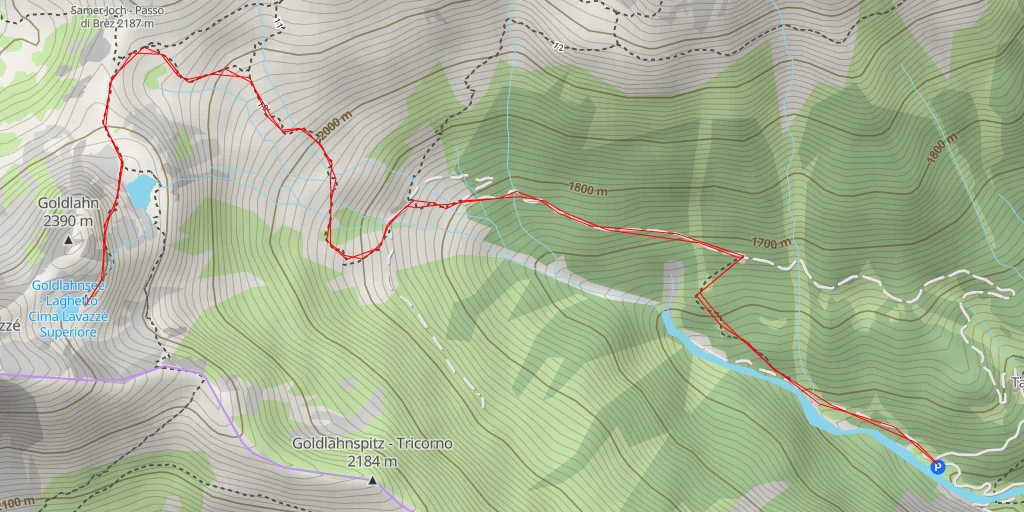 Map of the trail for Goldlahnsee - Laghetto Cima Lavazzè Superiore