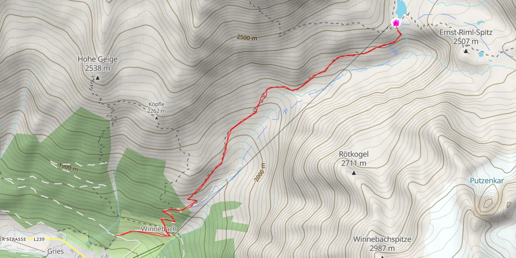 Map of the trail for Winnebachseehütte