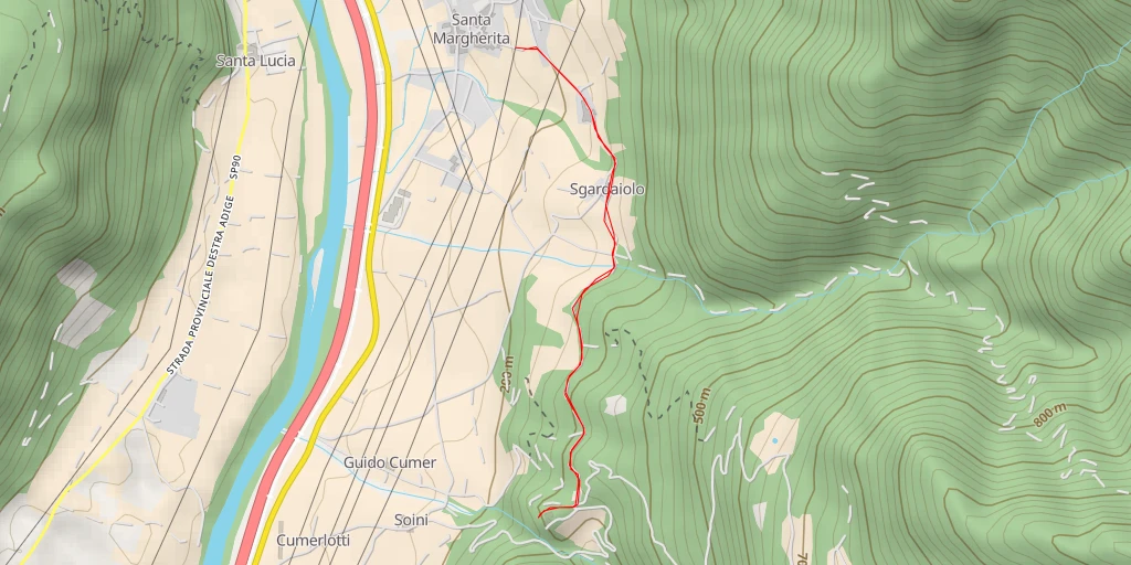 Map of the trail for Santuario di San Valentino - Ala