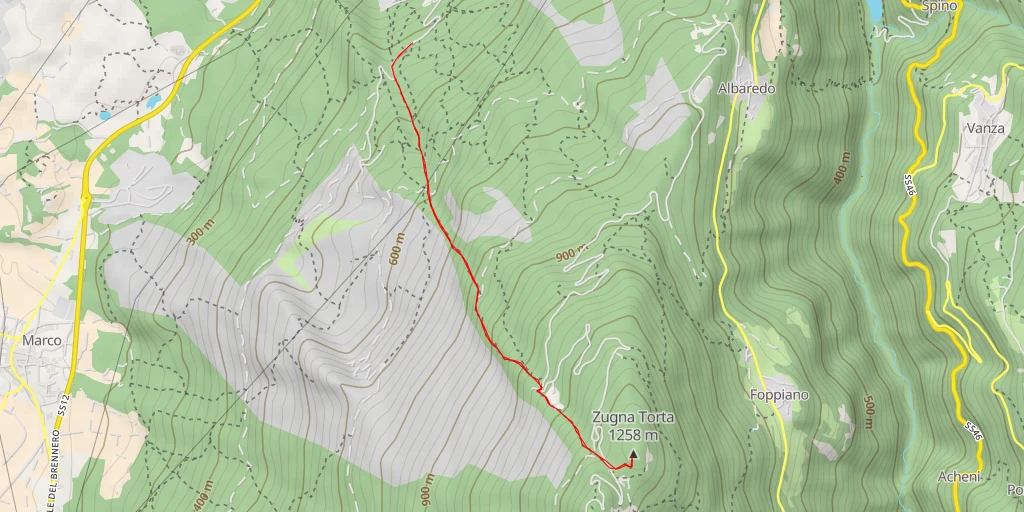 Map of the trail for Zugna Torta