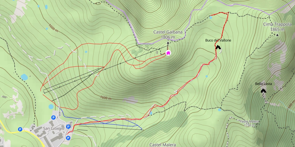 Map of the trail for Strada forestale Voltarele - Pertica