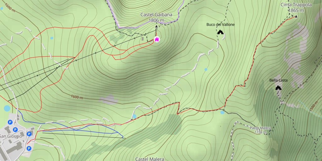 Map of the trail for Cima Trappola