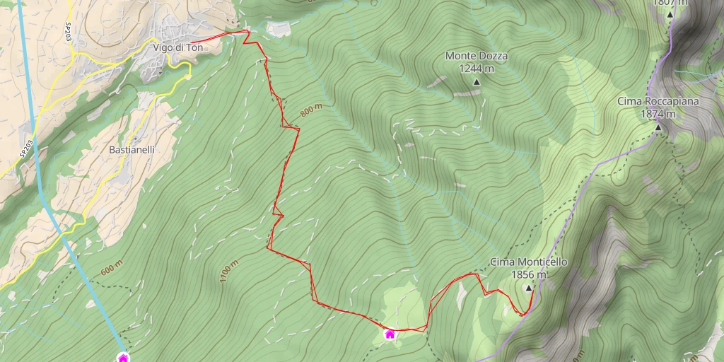 Map of the trail for Cima Monticello