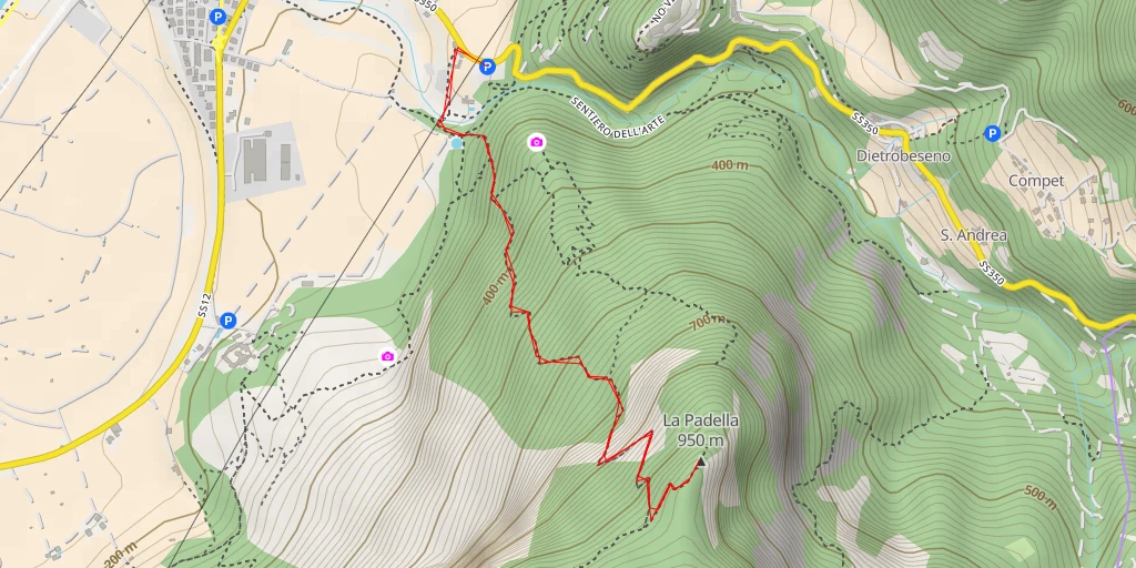 Map of the trail for La Padella