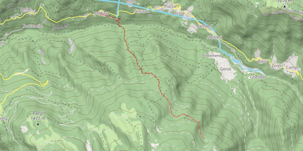 Map of the trail for Pozza del Perin