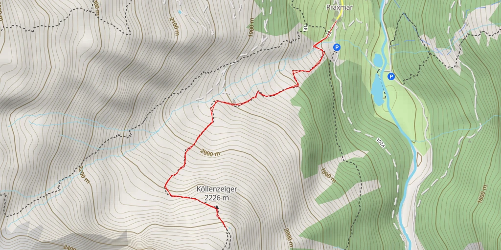 Map of the trail for Praxmar I (Rodelbahn)