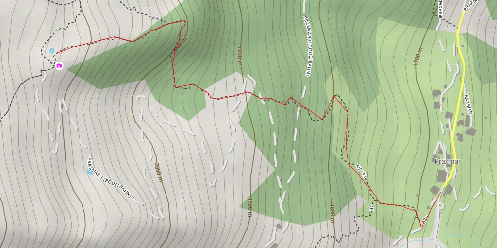 Map of the trail for Praxmar I (Rodelbahn)