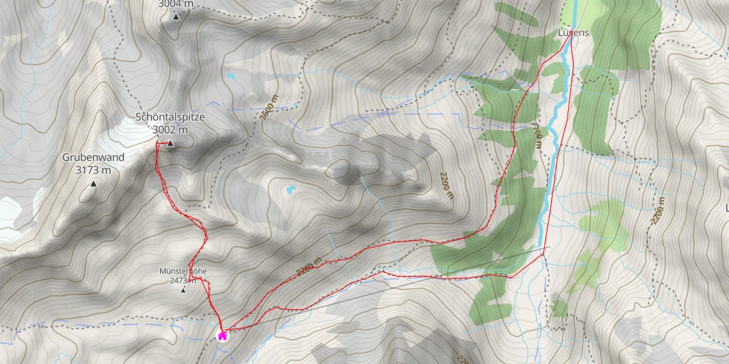 Map of the trail for Schöntalspitze