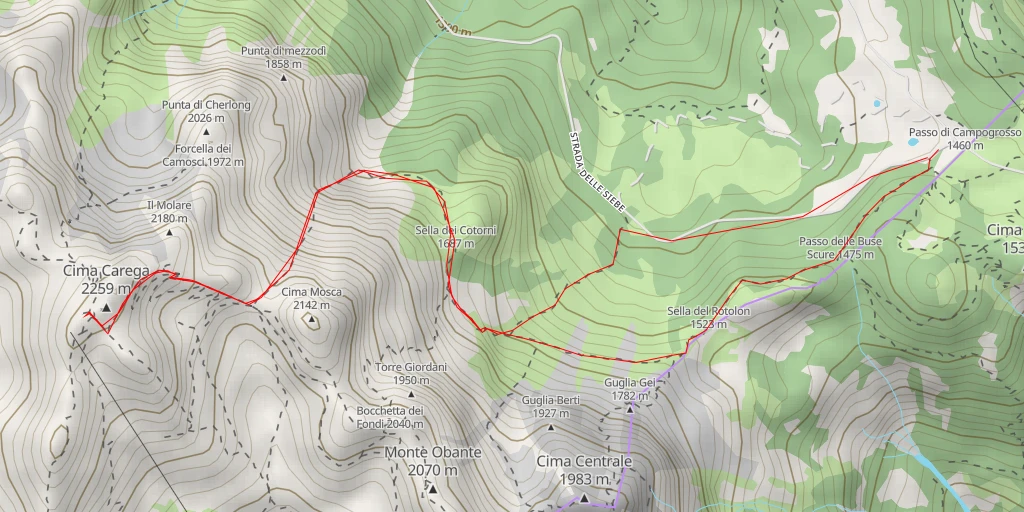 Map of the trail for Rifugio Mario Fraccaroli