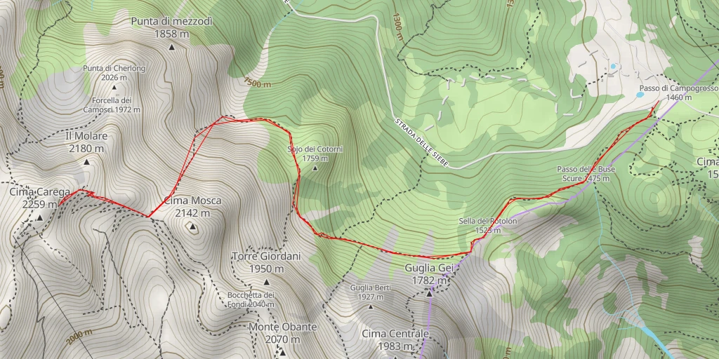 Map of the trail for Via Ferrata Carlo Campalani