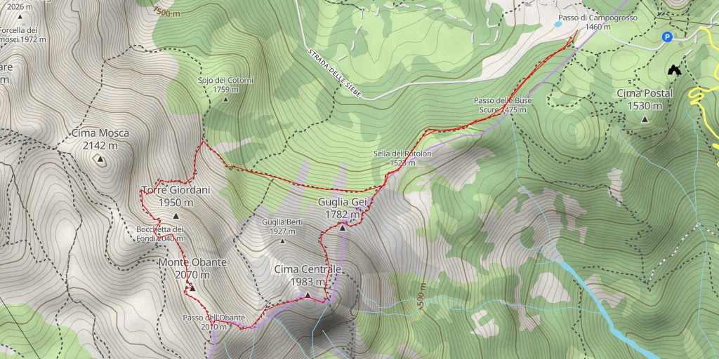 Map of the trail for Monte Obante