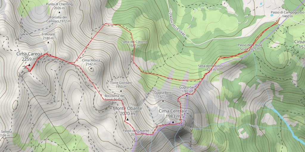 Carte de l'itinéraire :  Cima Carega