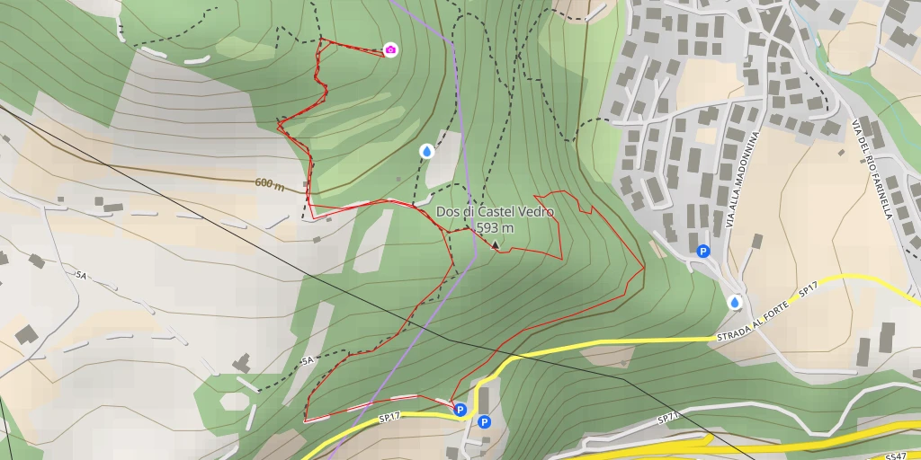 Map of the trail for Via per Castel Vedro - Trento