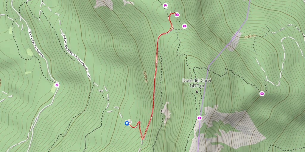 Map of the trail for Batteria Mitragliatrici / Maschinengewehr Batterie - Strada forestale Fontana dei Gai - Trento