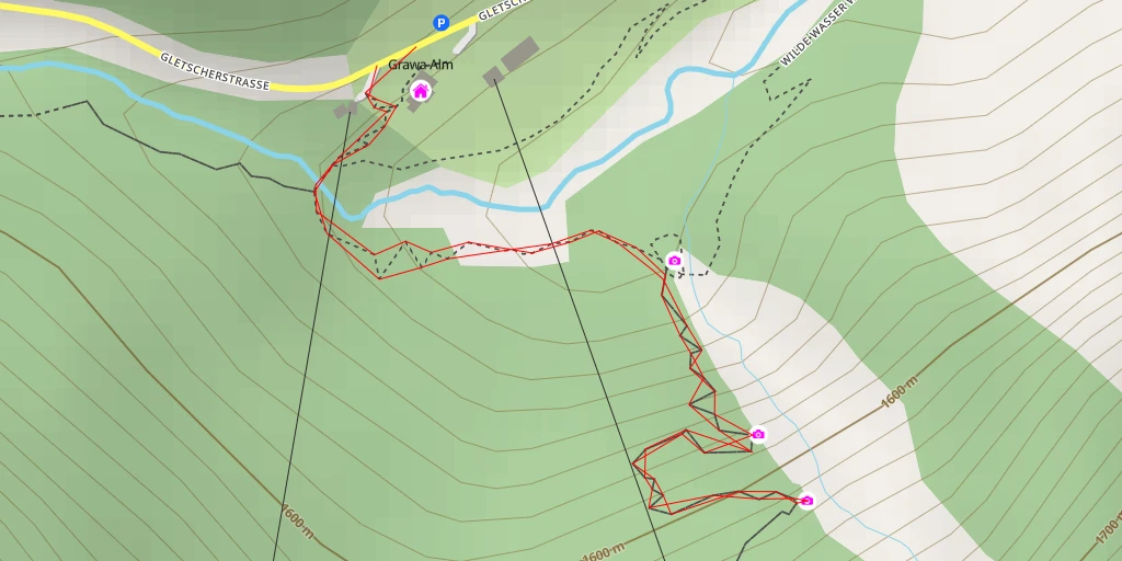 Map of the trail for Grawa Wasserfall