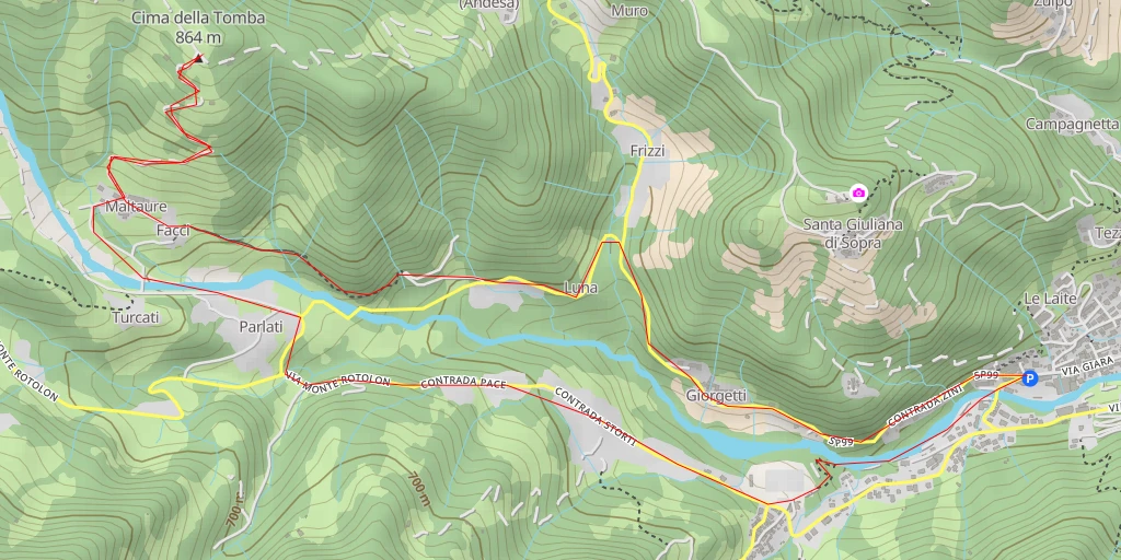 Map of the trail for Cima della Tomba