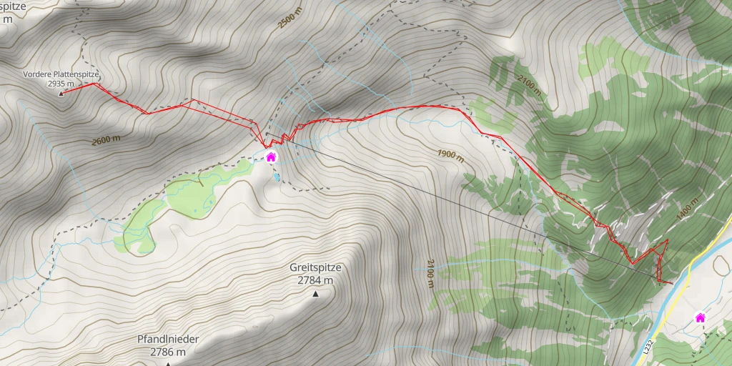 Map of the trail for Vordere Plattenspitze