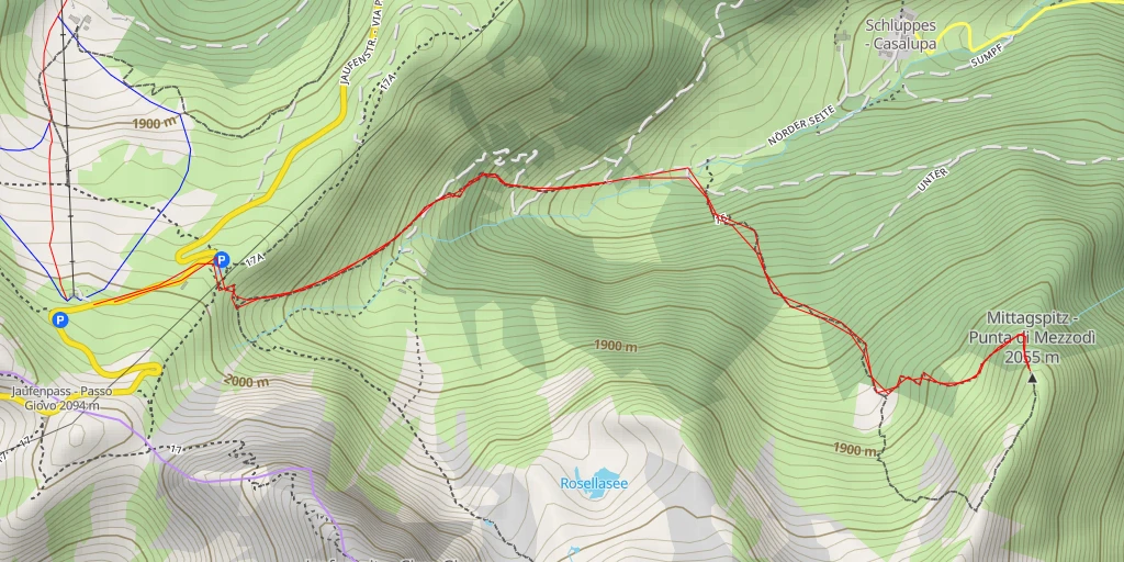 Map of the trail for Mittagspitz - Punta di Mezzodì