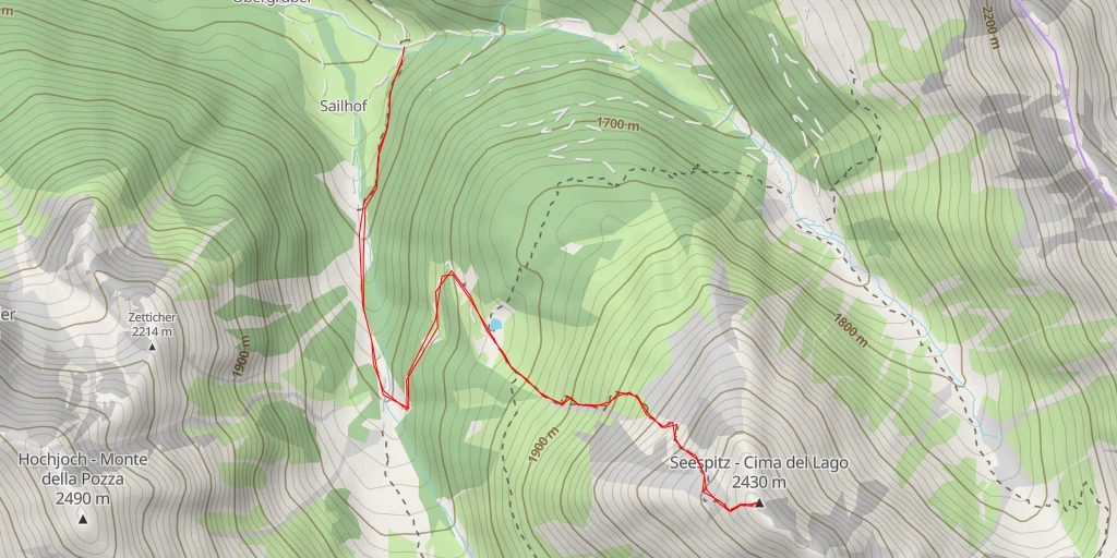 Carte de l'itinéraire :  Seespitz - Cima del Lago