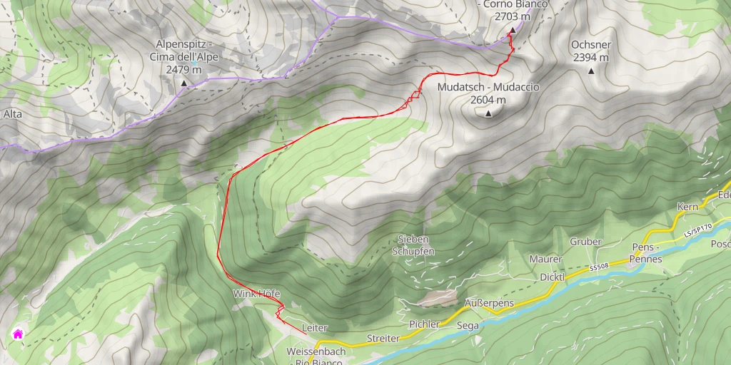 Map of the trail for Sarner Weißhorn - Corno Bianco