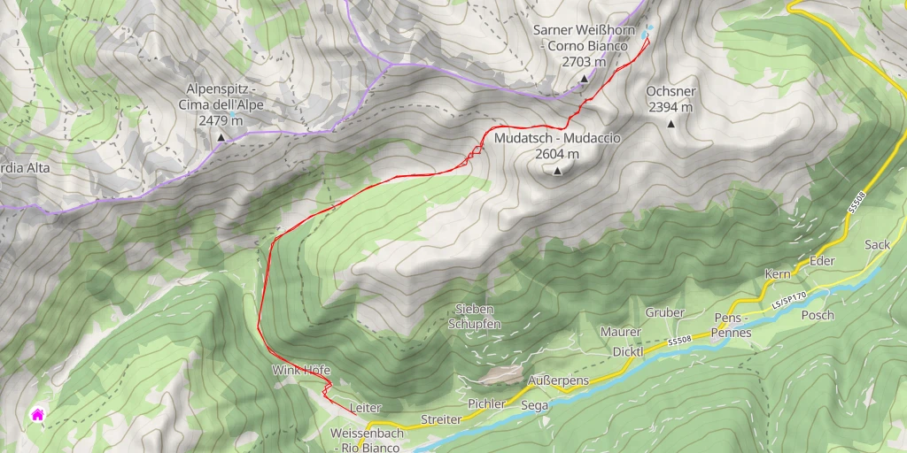 Carte de l'itinéraire :  Steinwandseen - Lago del Corno Bianco