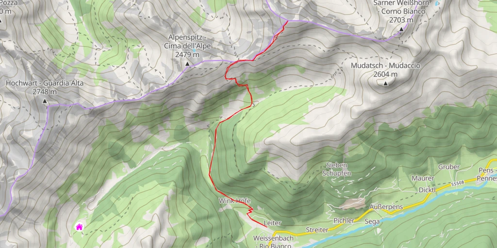 Carte de l'itinéraire :  Ötsch - Cima d'Accia