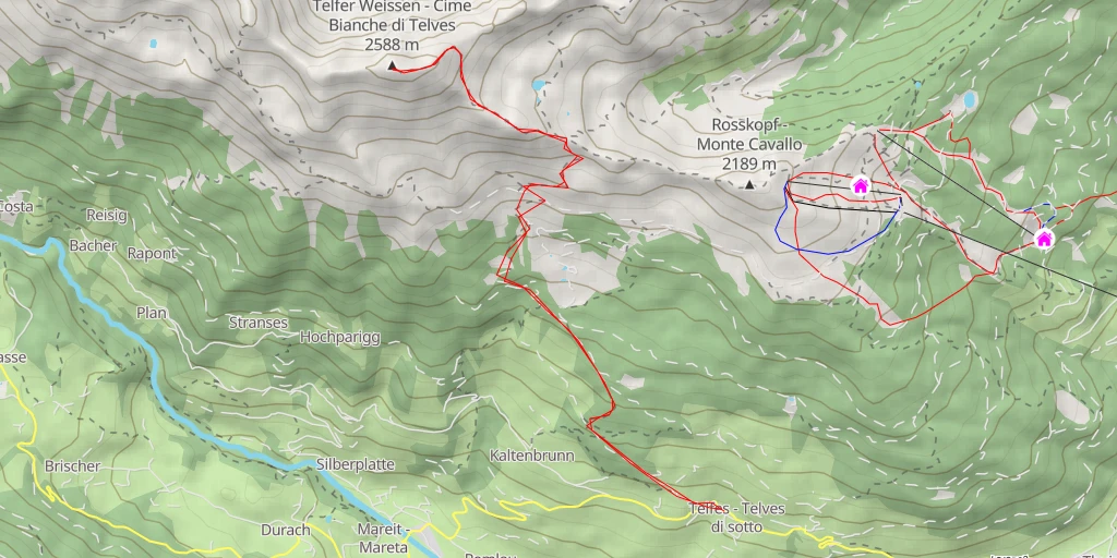 Carte de l'itinéraire :  Telfer Weissen - Cime Bianche di Telves