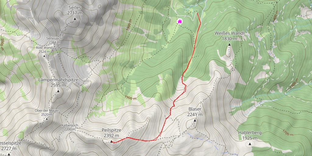 Map of the trail for Peilspitze