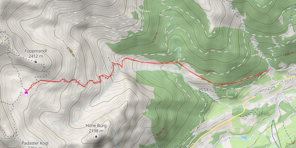 Map of the trail for Padasterjochhaus