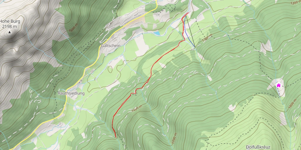 Map of the trail for Trunahütte