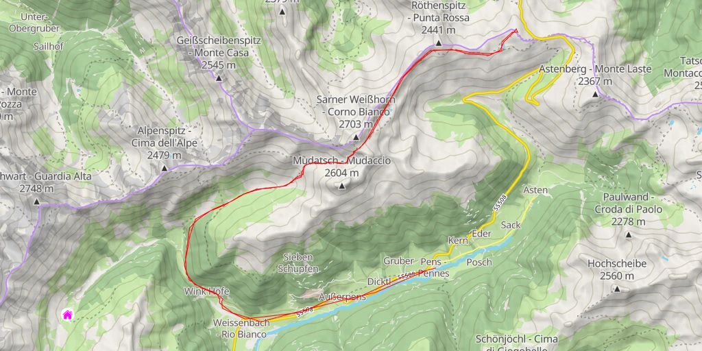 Map of the trail for Gänsekragenspitze - Punta di Campo