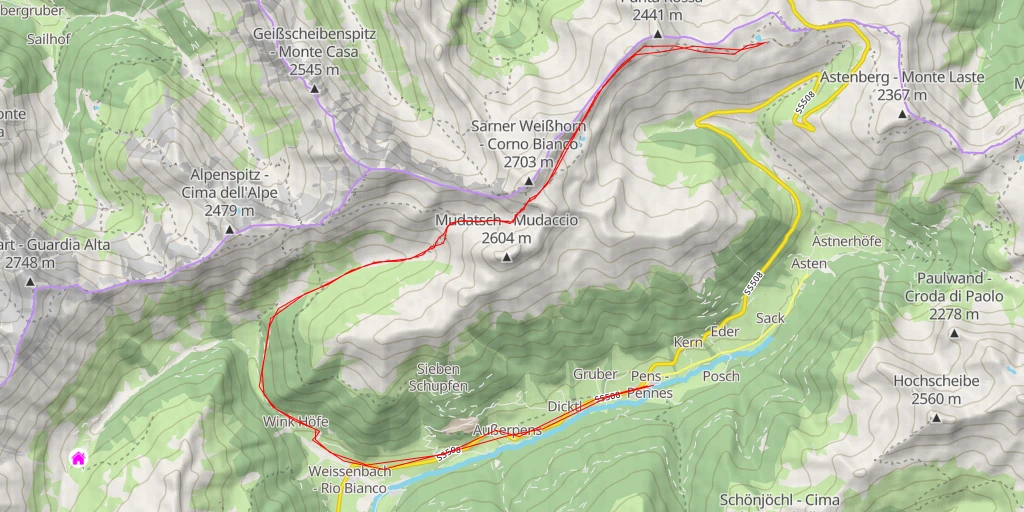 Carte de l'itinéraire :  12A - 12A - Sarntal - Sarentino