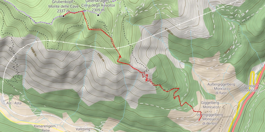 Carte de l'itinéraire :  Grubenkopf - Monte delle Cave