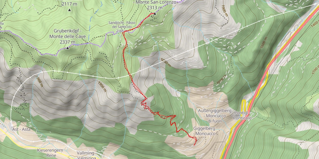 Map of the trail for Hoher Lorenzenberg - Monte San Lorenzo