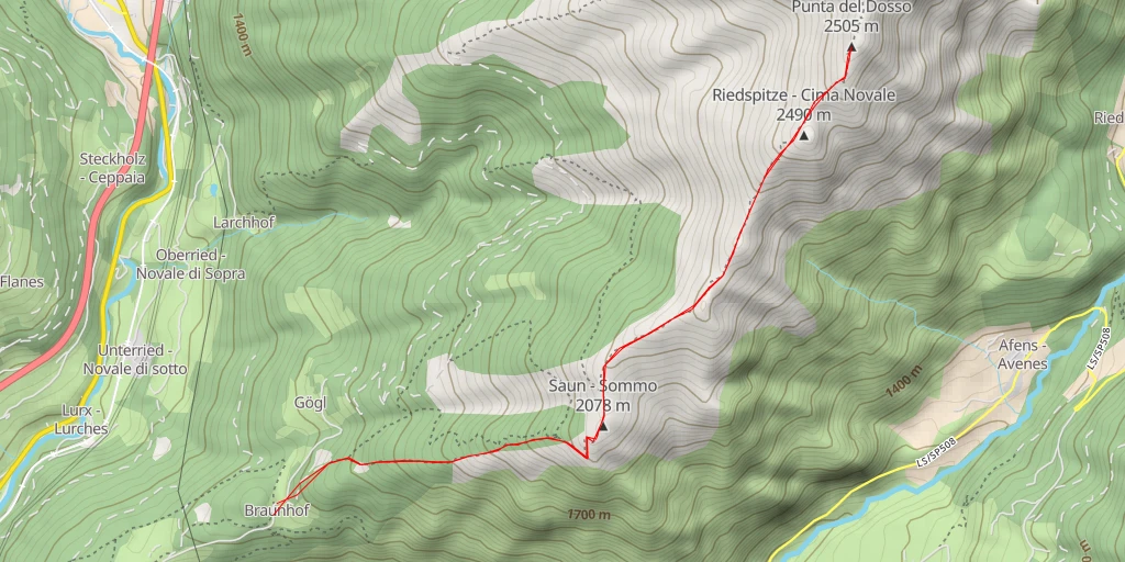 Map of the trail for Bairnock - Punta del Dosso