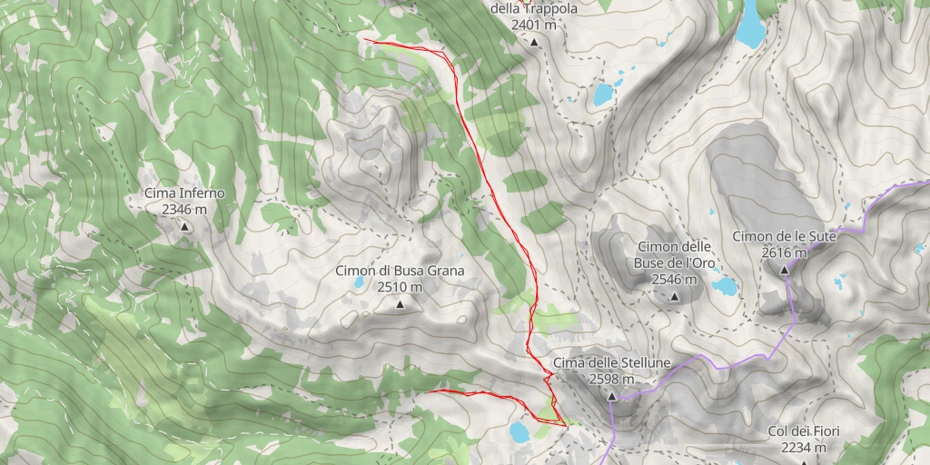 Carte de l'itinéraire :  al lago del Forame