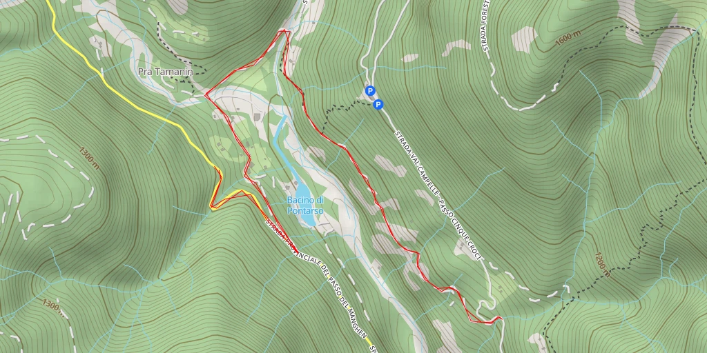 Map of the trail for cascata della Brentana