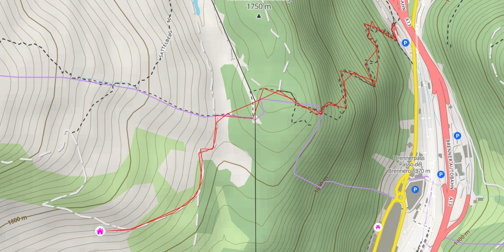 Map of the trail for Sattelalm Alm - Malga Sella