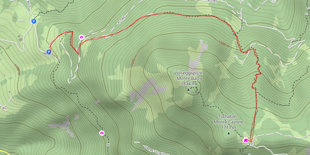 Carte de l'itinéraire :  Schutzhaus Tschafon - Rifugio Monte Cavone