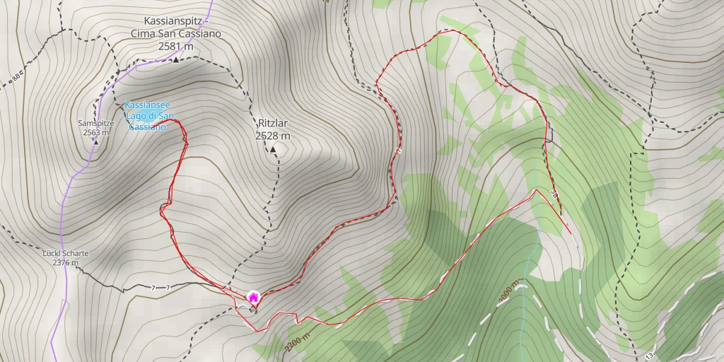 Map of the trail for Kassiansee - Lago di San Cassiano