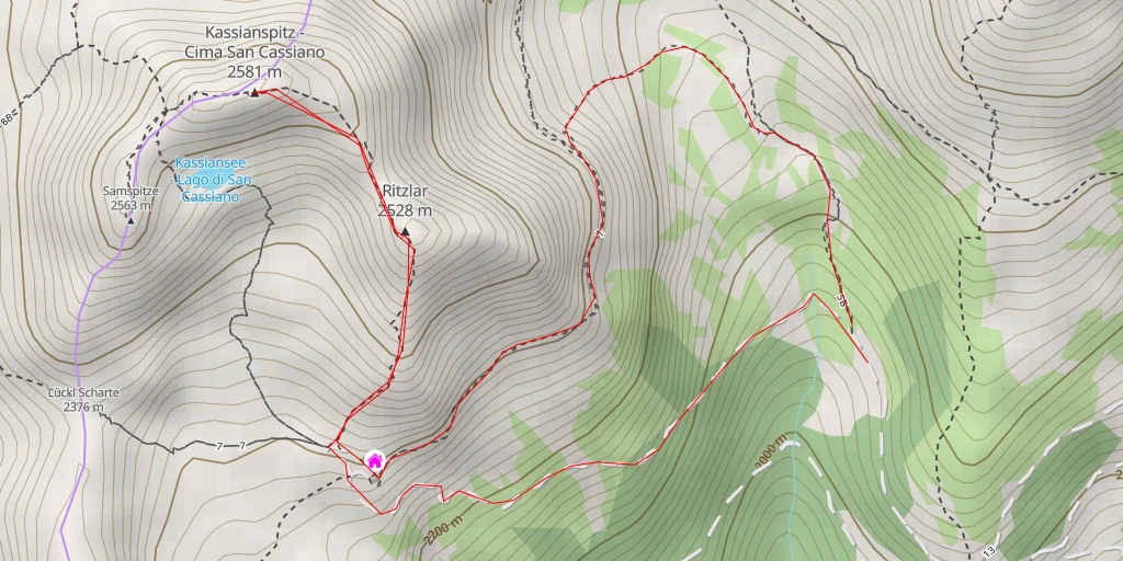 Map of the trail for Kassianspitz - Cima San Cassiano