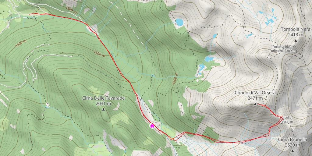 Map of the trail for Cima Orsera - Cimon di Val Orsera