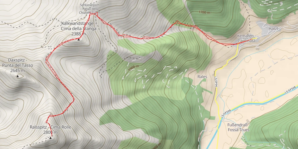 Map of the trail for Rollspitze - Cima Rolle